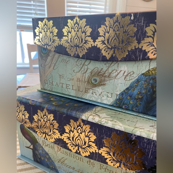 Set of 2 Nesting Peacock Decorative Storage Boxes - Picture 8 of 8